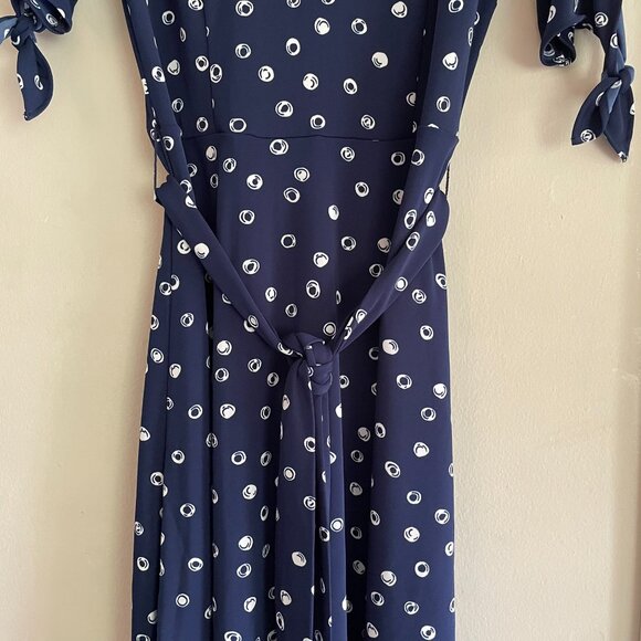 Talbots Women's Navy White Polka Dot Tie Sleeve Dress Ruffle Dress Size Small - Picture 4 of 11